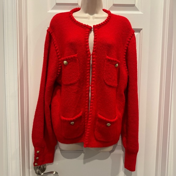J.Crew Odette Sweater Lady Jacket in Holiday Red Knit Cardigan L - Picture 2 of 10